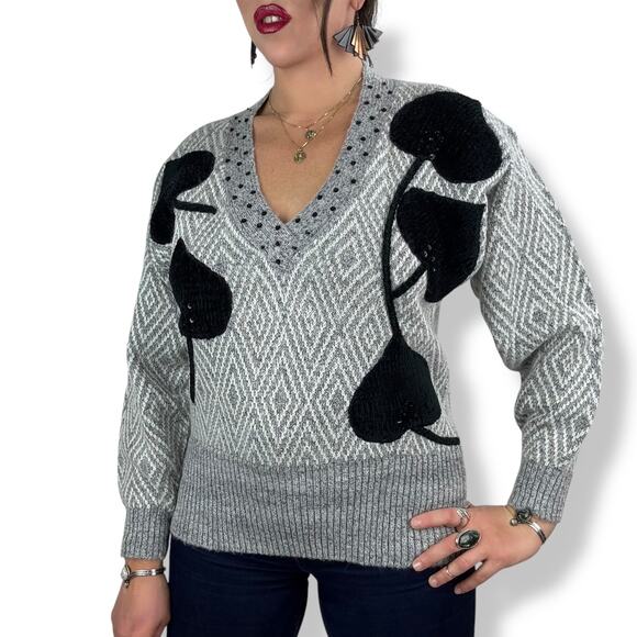 90's wool blend gray geometric knit sweater by ANGENIE - Picture 1 of 16